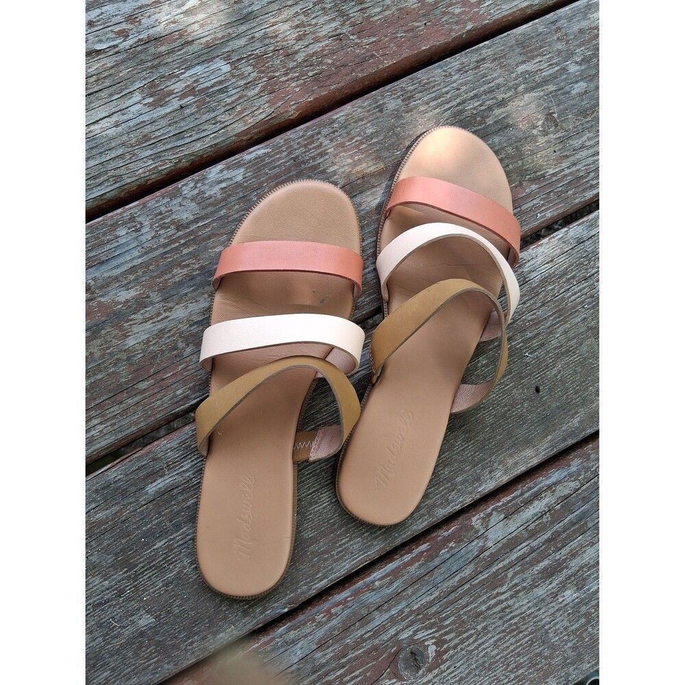028 9.5 Madewell The Ilana Slide Sandal in Colorblock Leather Sweet Dahlia Multi